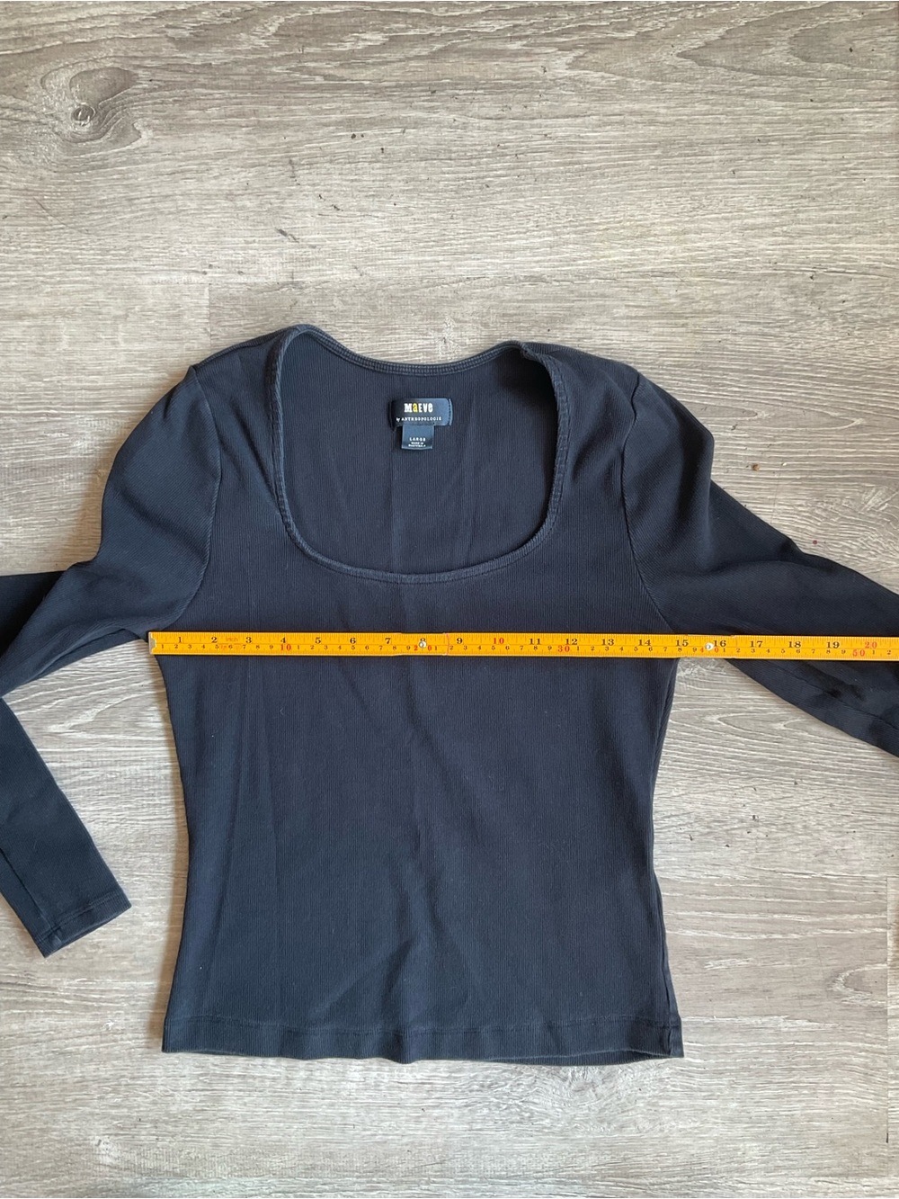 Maeve by Anthropologie Black Ribbed Knit Square Neck Stretch Top Long Sleeve L - Picture 6 of 7